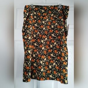 LuLaRoe Floral Pencil Skirt in Black, Orange, and Cream